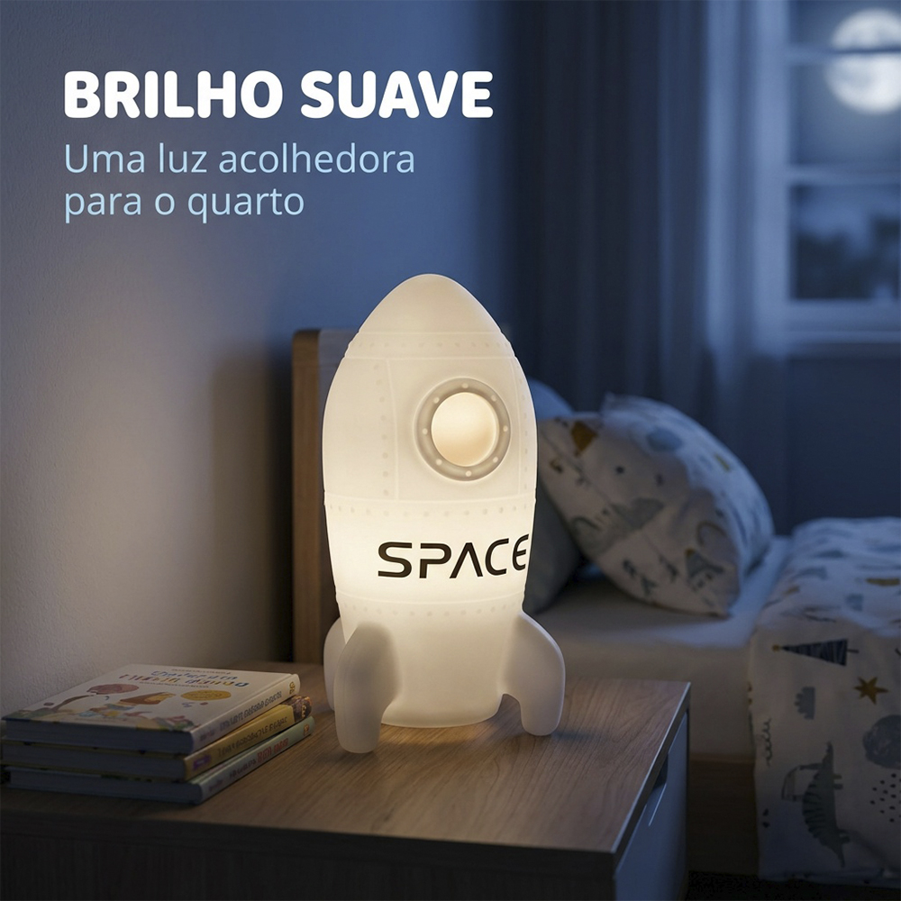 Luminária Foguete de Mesa Branca Luz Difusa Decorativa