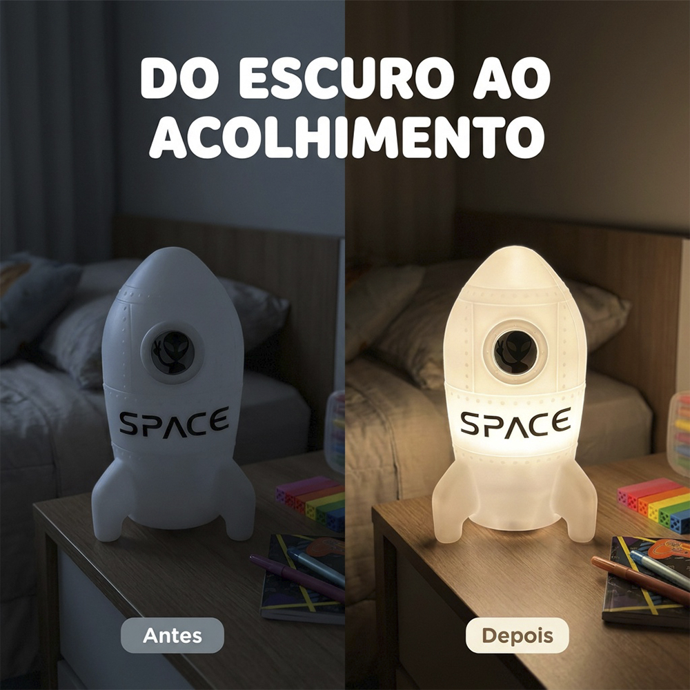 Luminária Foguete de Mesa Branca Luz Difusa Decorativa
