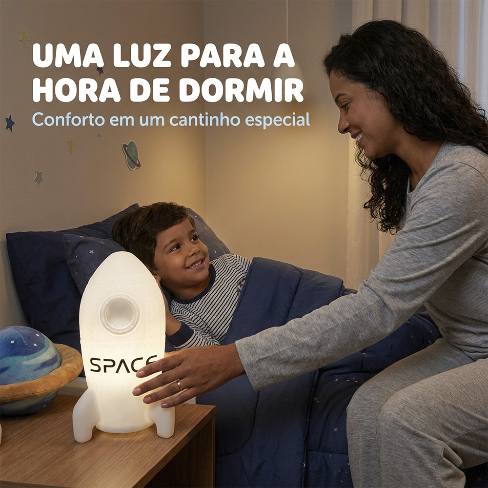 Luminária Foguete de Mesa Branca Luz Difusa Decorativa