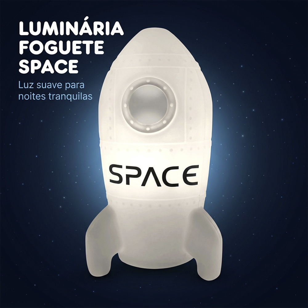 Luminária Foguete de Mesa Branca Luz Difusa Decorativa