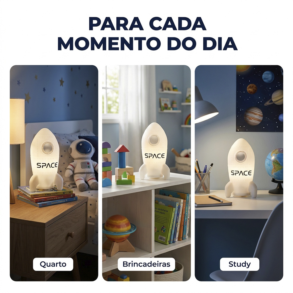 Luminária Foguete de Mesa Branca Luz Difusa Decorativa