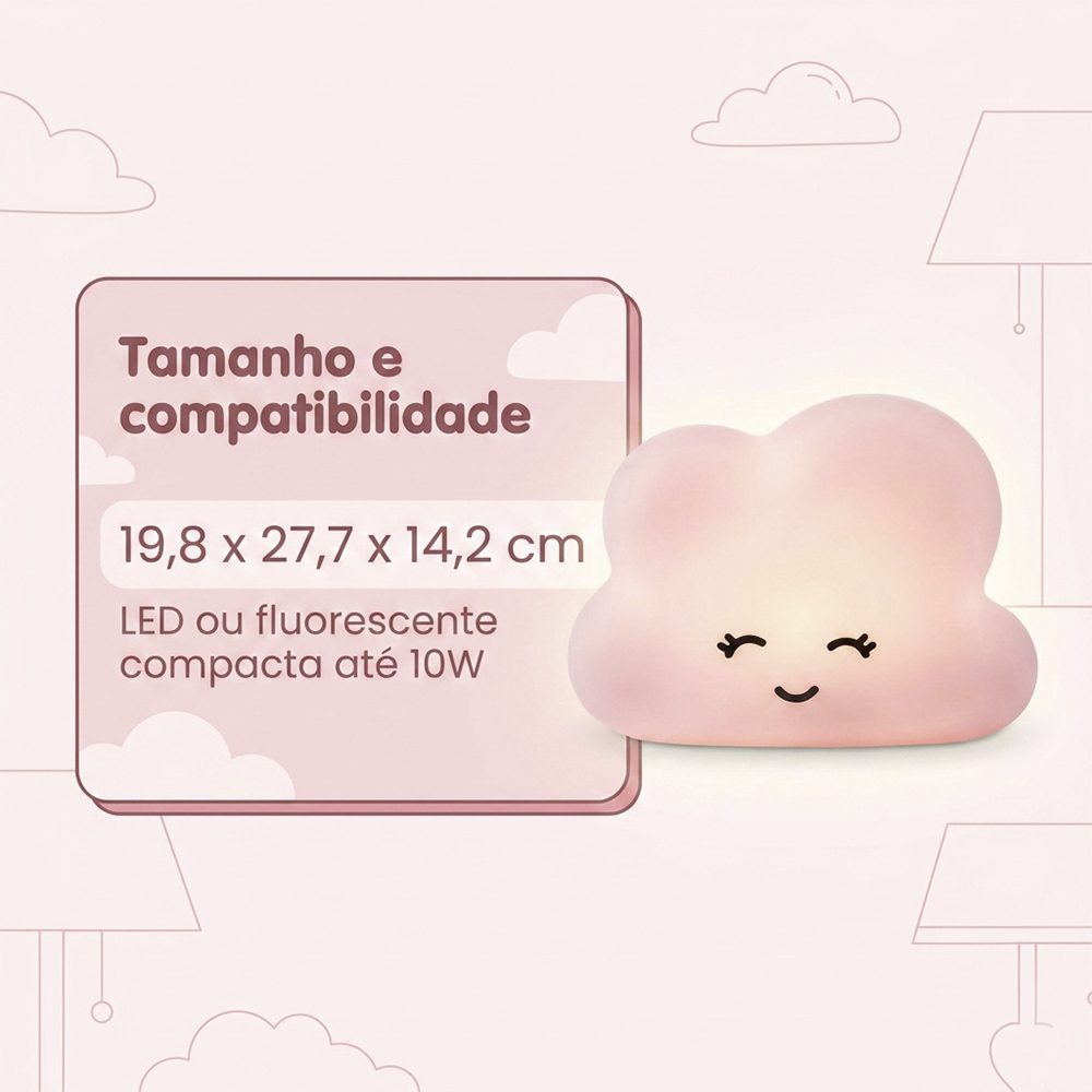 Luminária Nuvem Rosa de Mesa com Adesivos