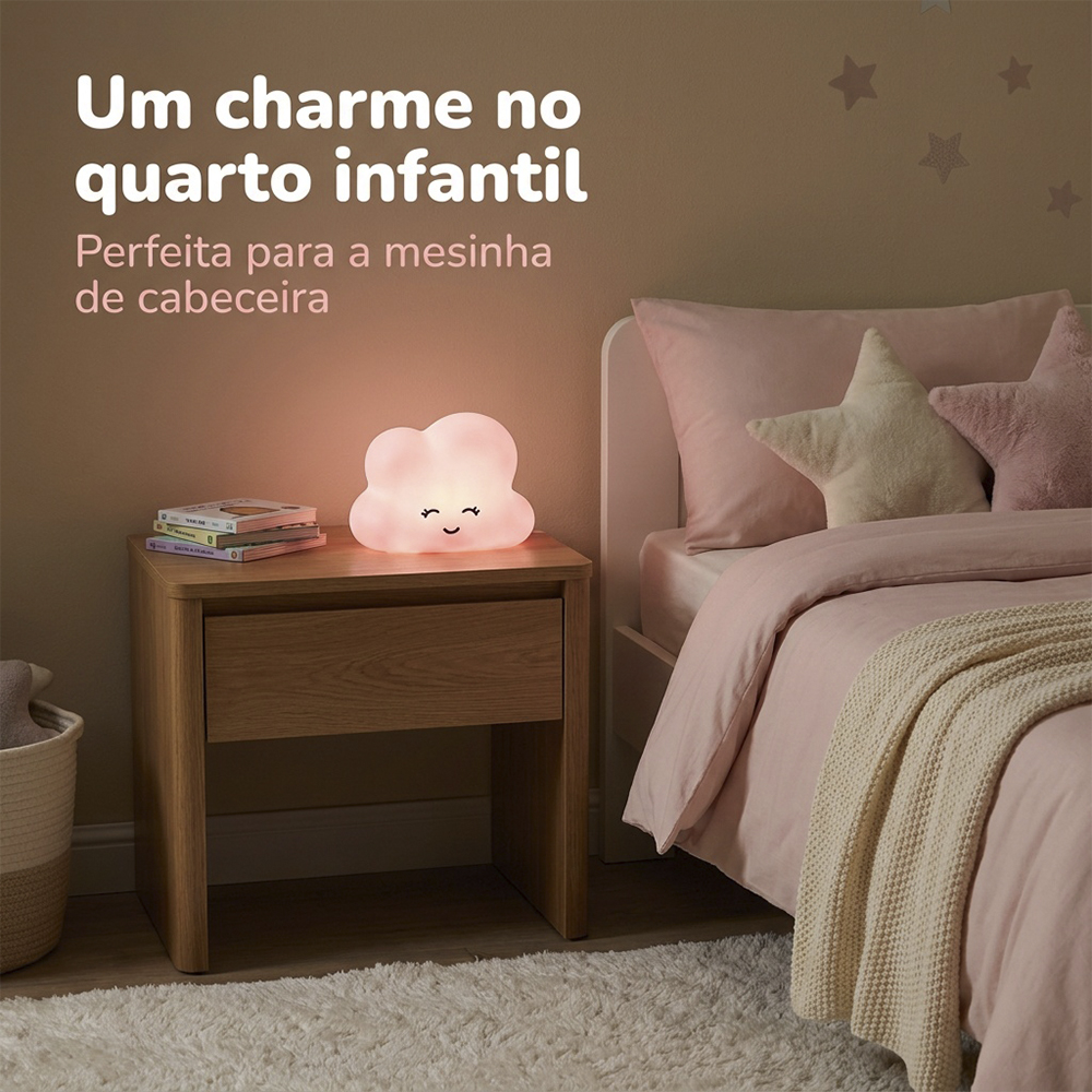 Luminária Nuvem Rosa de Mesa com Adesivos
