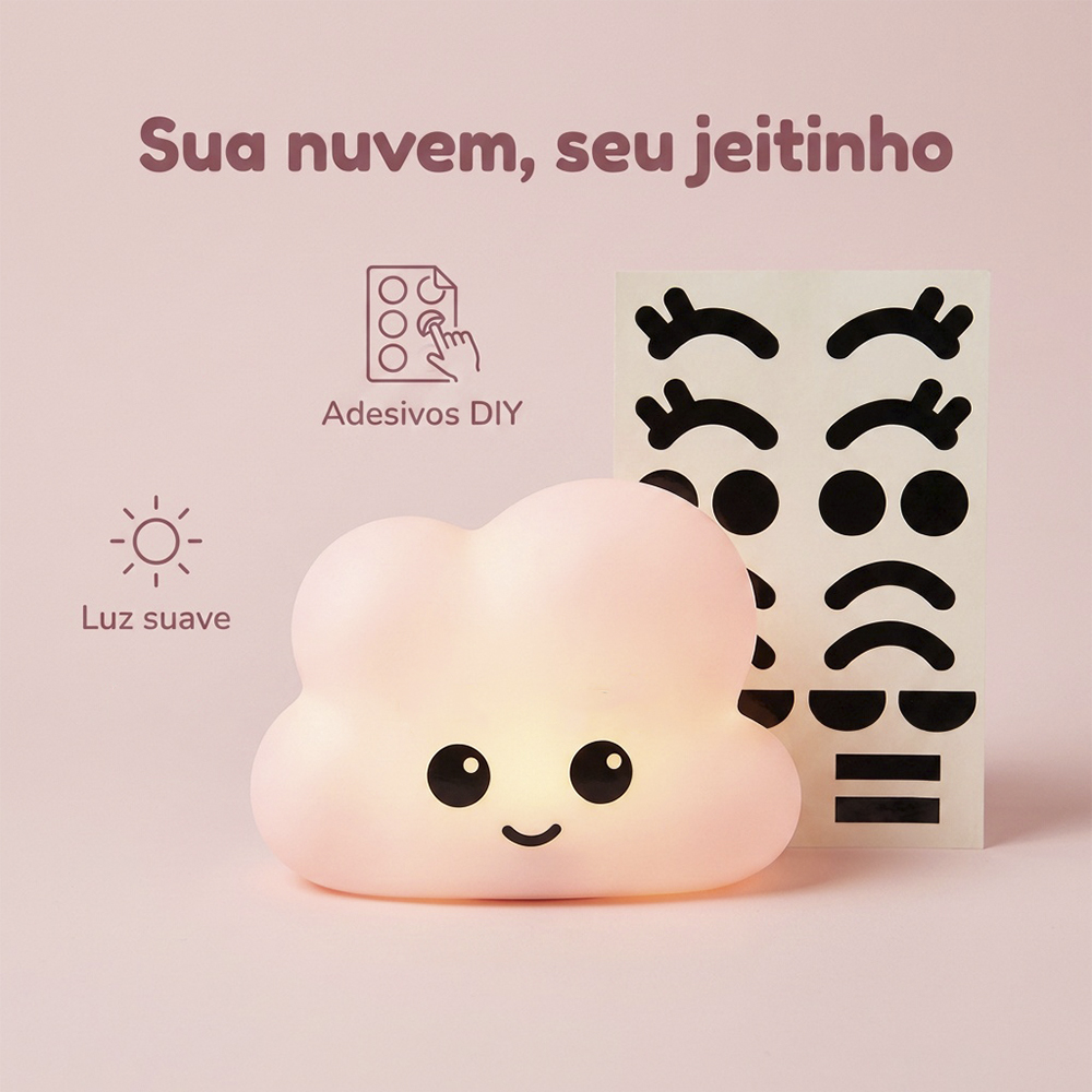 Luminária Nuvem Rosa de Mesa com Adesivos