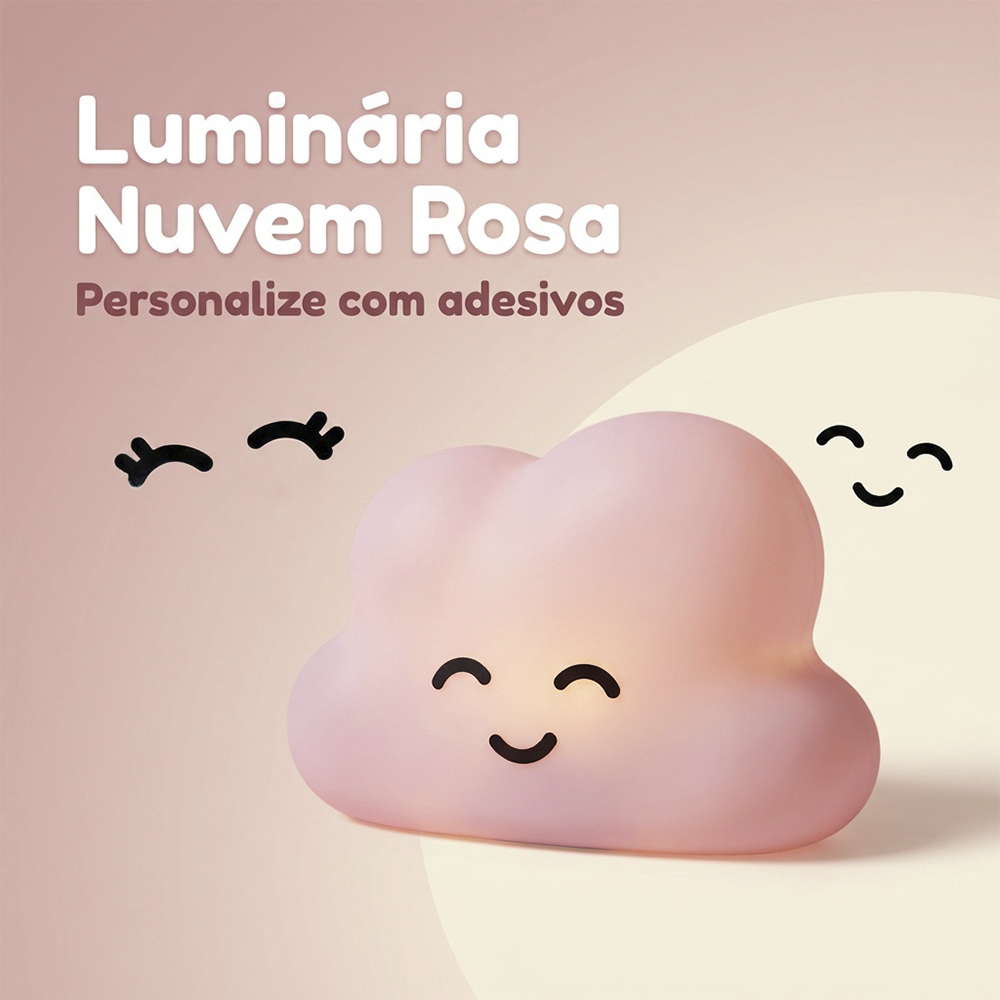 Luminária Nuvem Rosa de Mesa com Adesivos