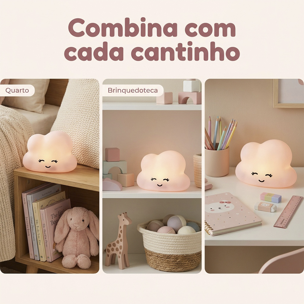 Luminária Nuvem Rosa de Mesa com Adesivos