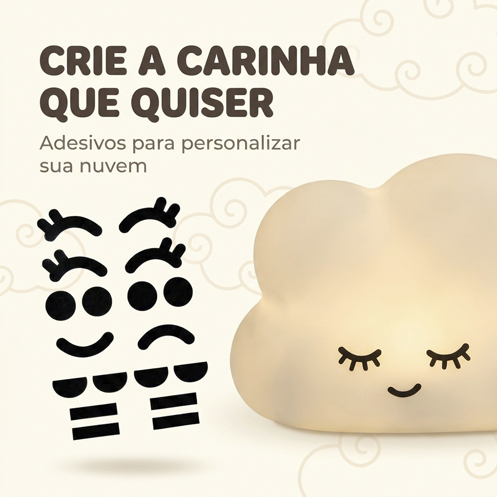 Luminária Nuvem Branca de Mesa com Adesivos