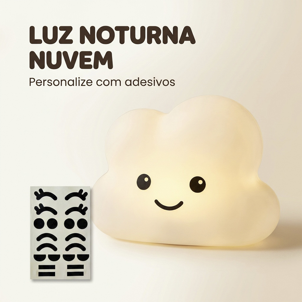 Luminária Nuvem Branca de Mesa com Adesivos