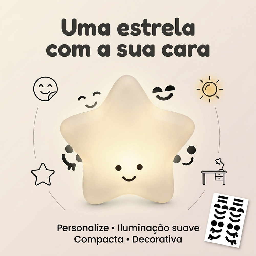Luminária Estrela Branca de Mesa com Adesivos
