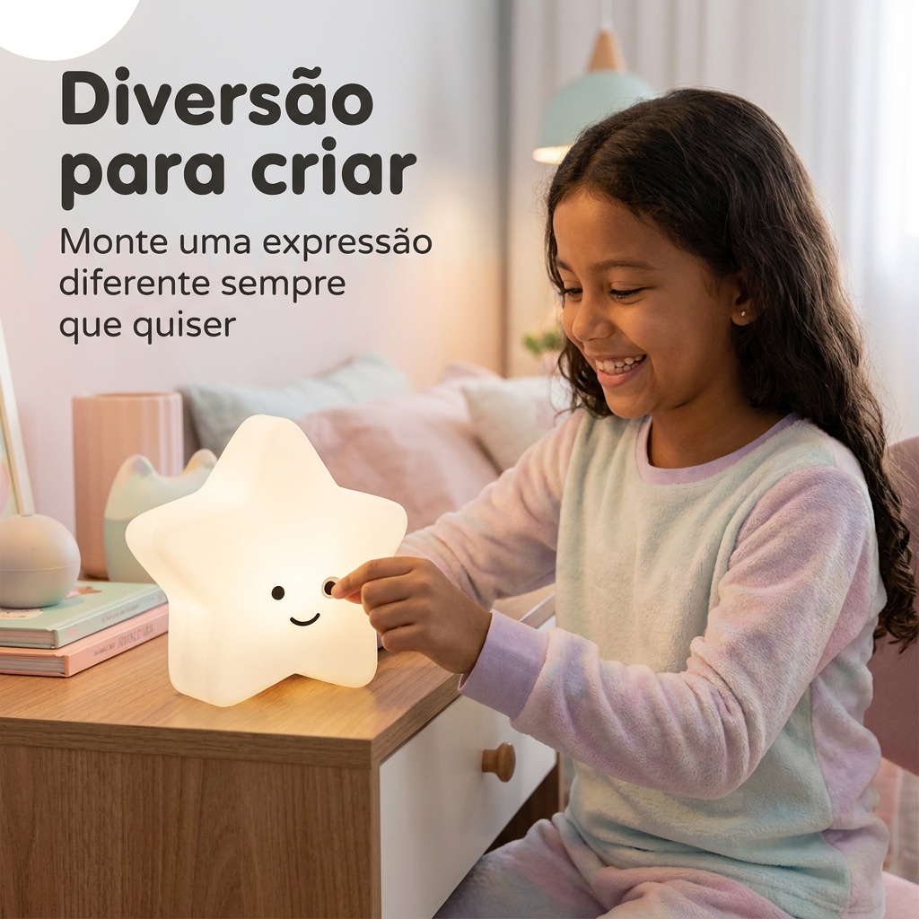 Luminária Estrela Branca de Mesa com Adesivos