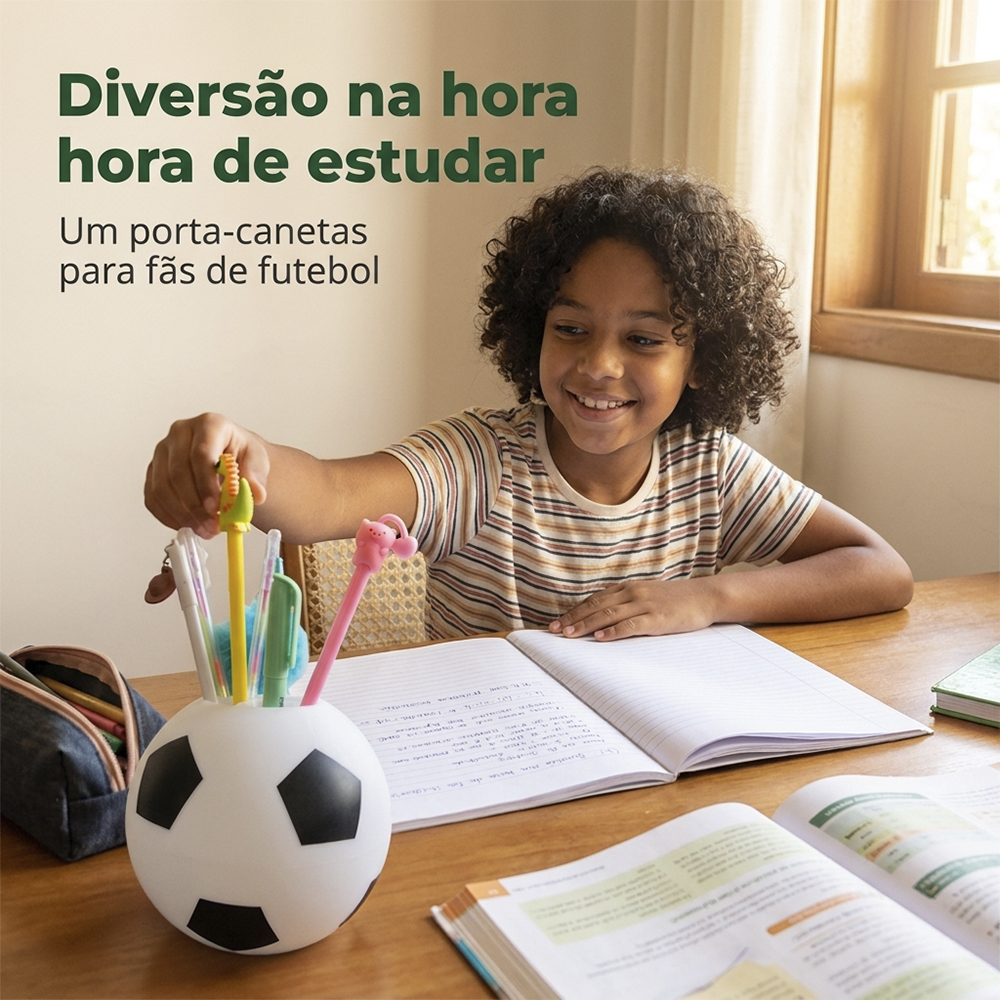Porta Lápis Bola de Futebol Organizador de Mesa
