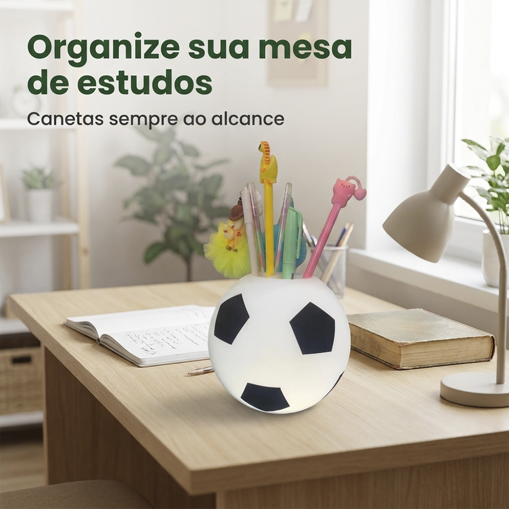 Porta Lápis Bola de Futebol Organizador de Mesa