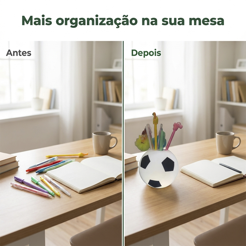 Porta Lápis Bola de Futebol Organizador de Mesa