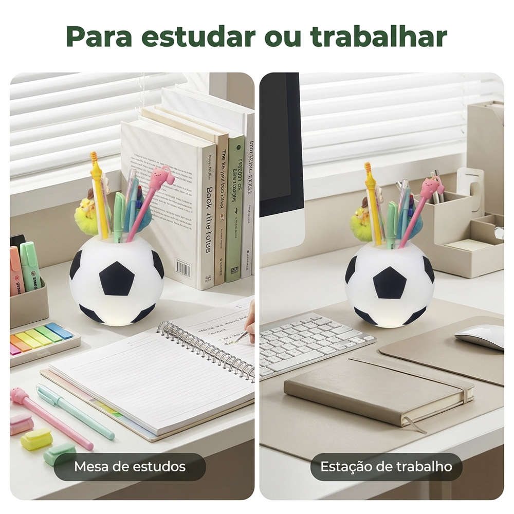 Porta Lápis Bola de Futebol Organizador de Mesa