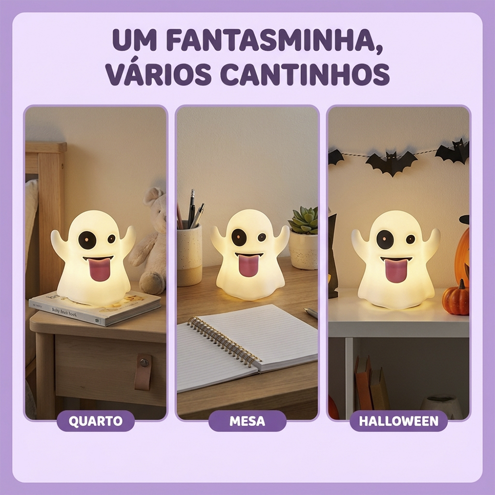 Luminária Emoji Fantasma de Mesa Decorativa