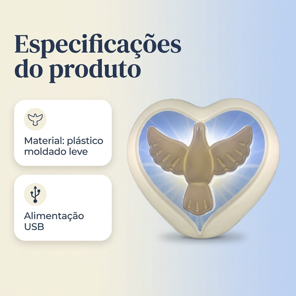 Luminária USB Coração Espírito Santo Branco