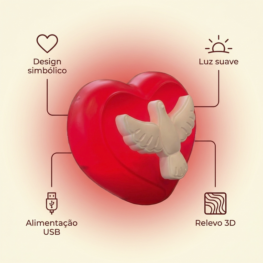 Luminária USB Coração Espírito Santo Vermelho