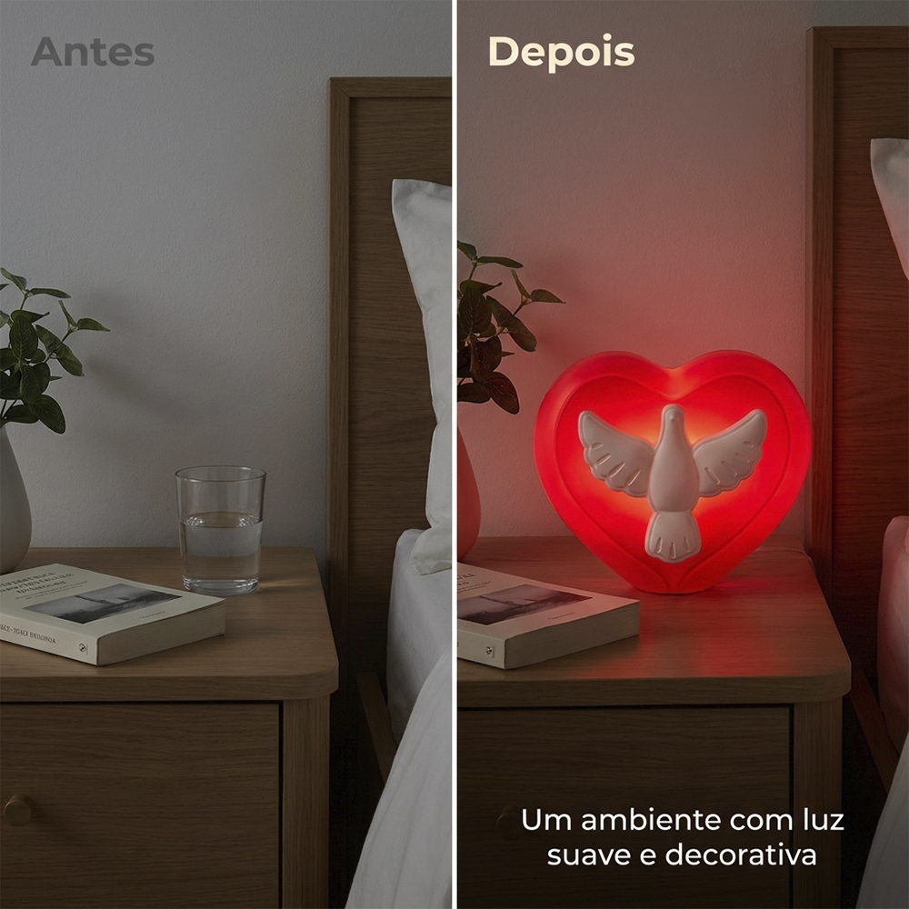 Luminária USB Coração Espírito Santo Vermelho