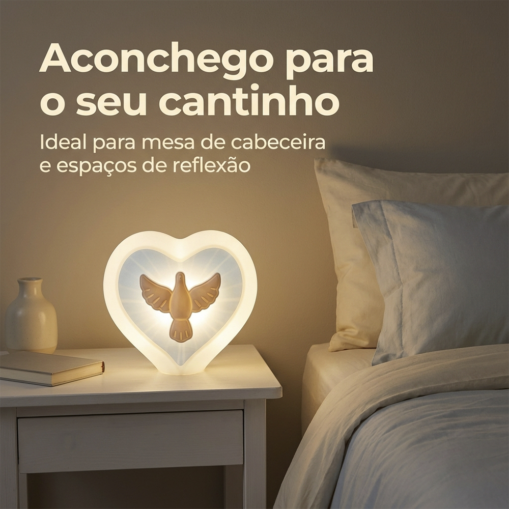Luminária Coração Espírito Santo de Mesa Branca