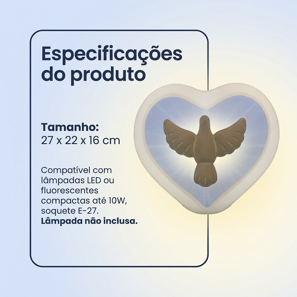 Luminária Coração Espírito Santo de Mesa Branca