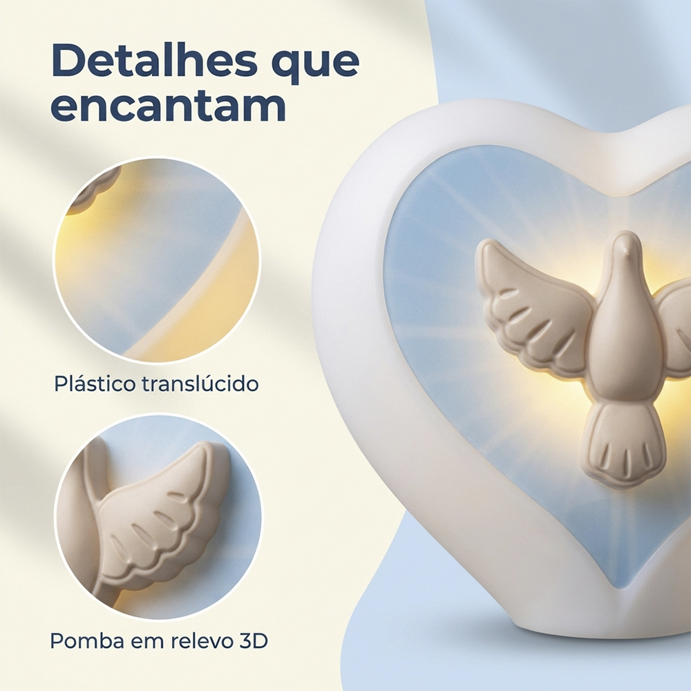 Luminária Coração Espírito Santo de Mesa Branca