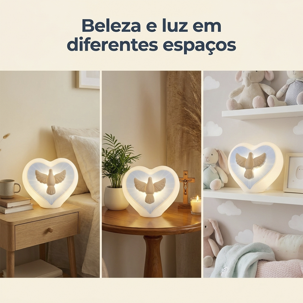 Luminária Coração Espírito Santo de Mesa Branca