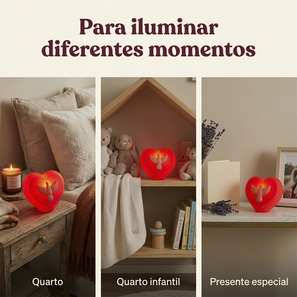 Luminária Coração Espírito Santo de Mesa Vermelha