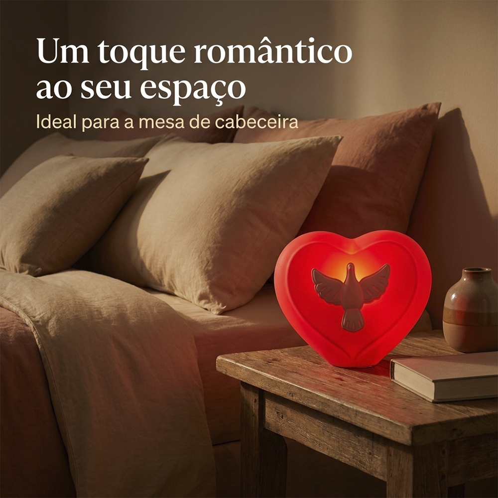 Luminária Coração Espírito Santo de Mesa Vermelha