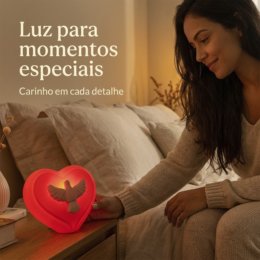 Luminária Coração Espírito Santo de Mesa Vermelha