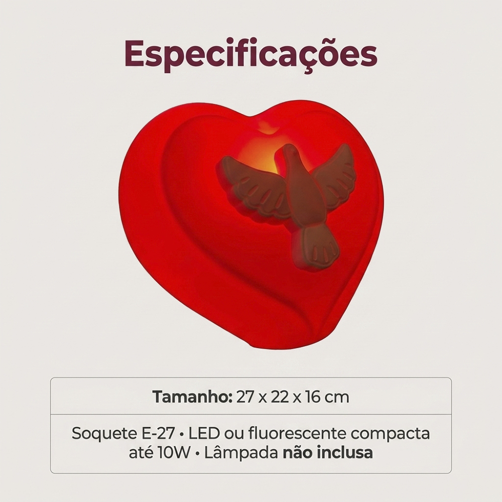 Luminária Coração Espírito Santo de Mesa Vermelha