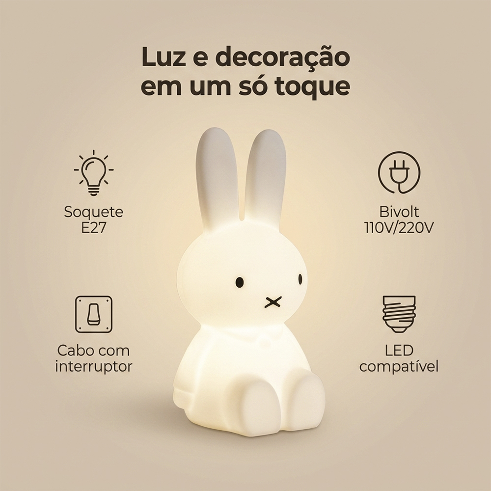 Luminária Mini Miffy Decorativa de Mesa Infantil