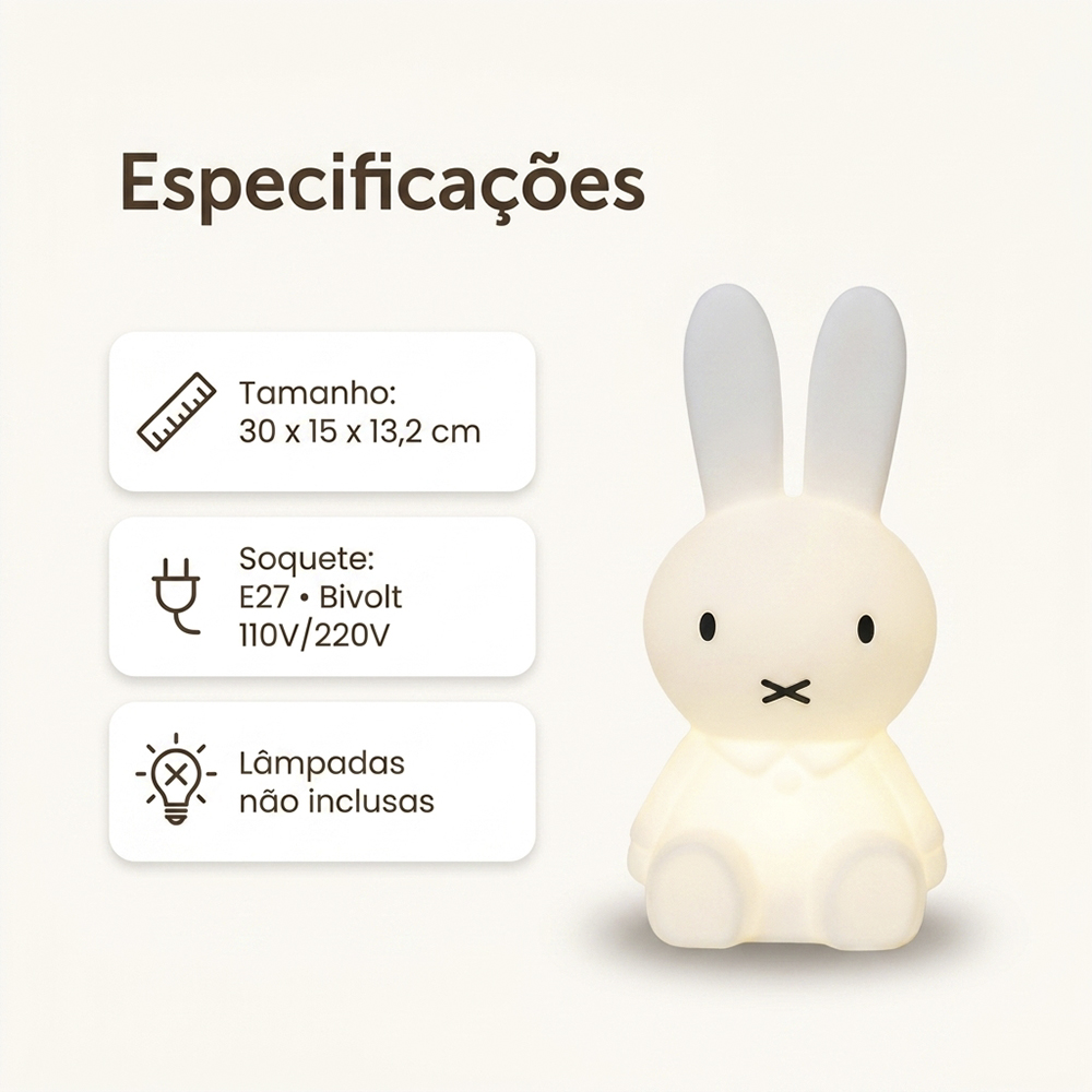 Luminária Mini Miffy Decorativa de Mesa Infantil