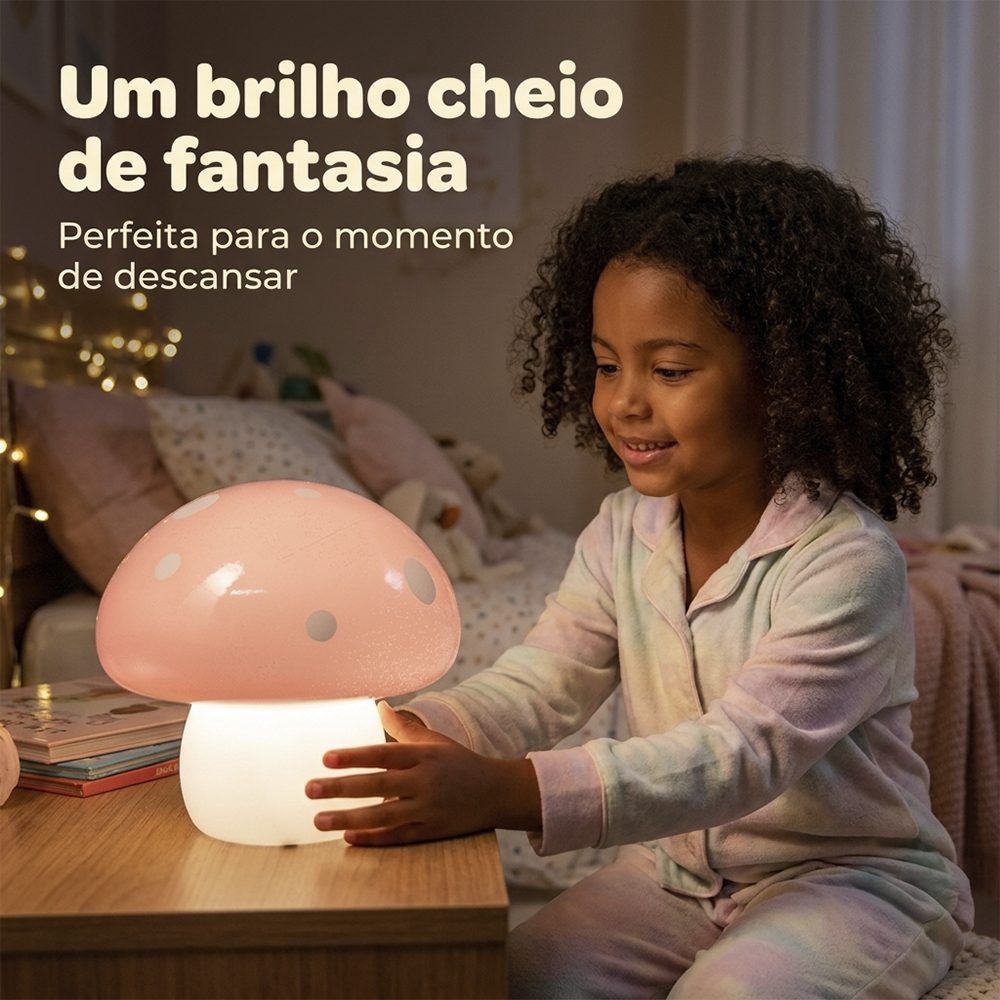 Luminária Decorativa Cogumelo Rosa de Mesa