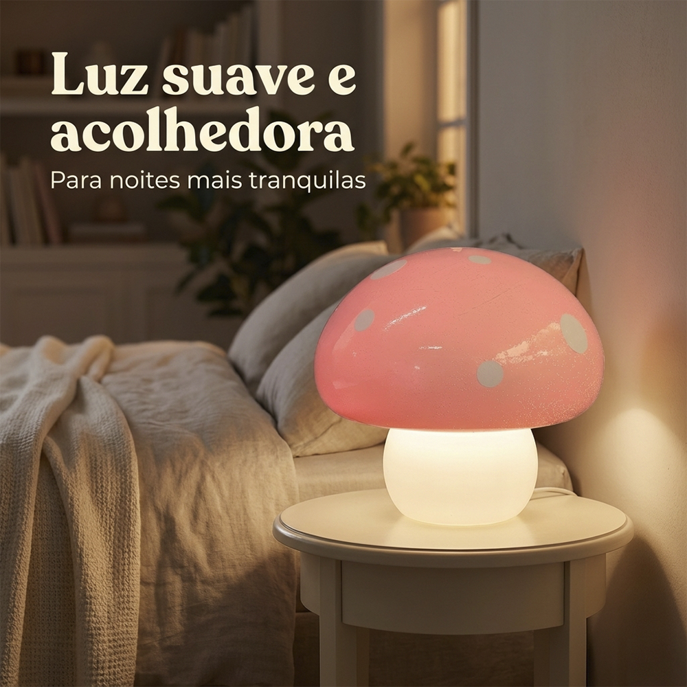 Luminária Decorativa Cogumelo Rosa de Mesa