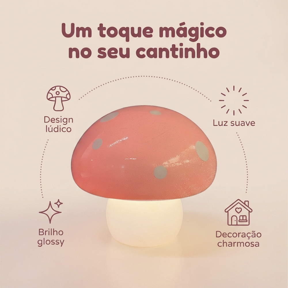 Luminária Decorativa Cogumelo Rosa de Mesa