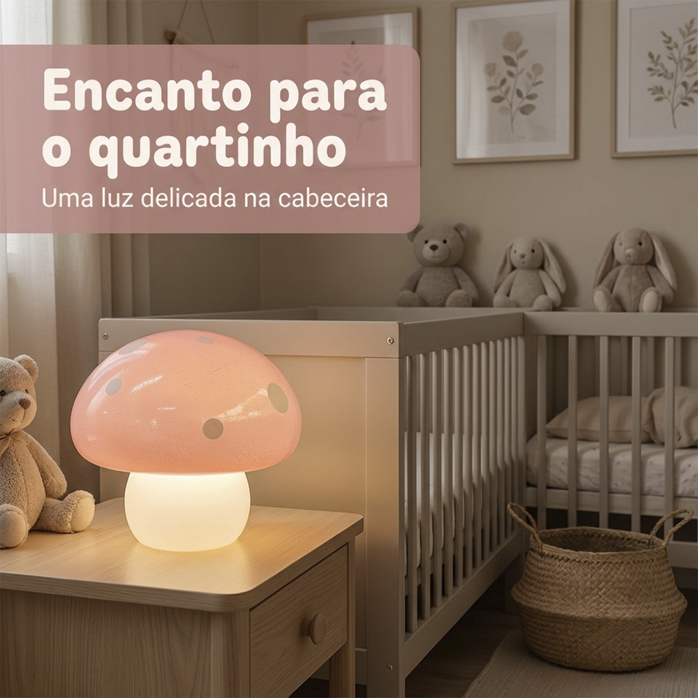 Luminária Decorativa Cogumelo Rosa de Mesa