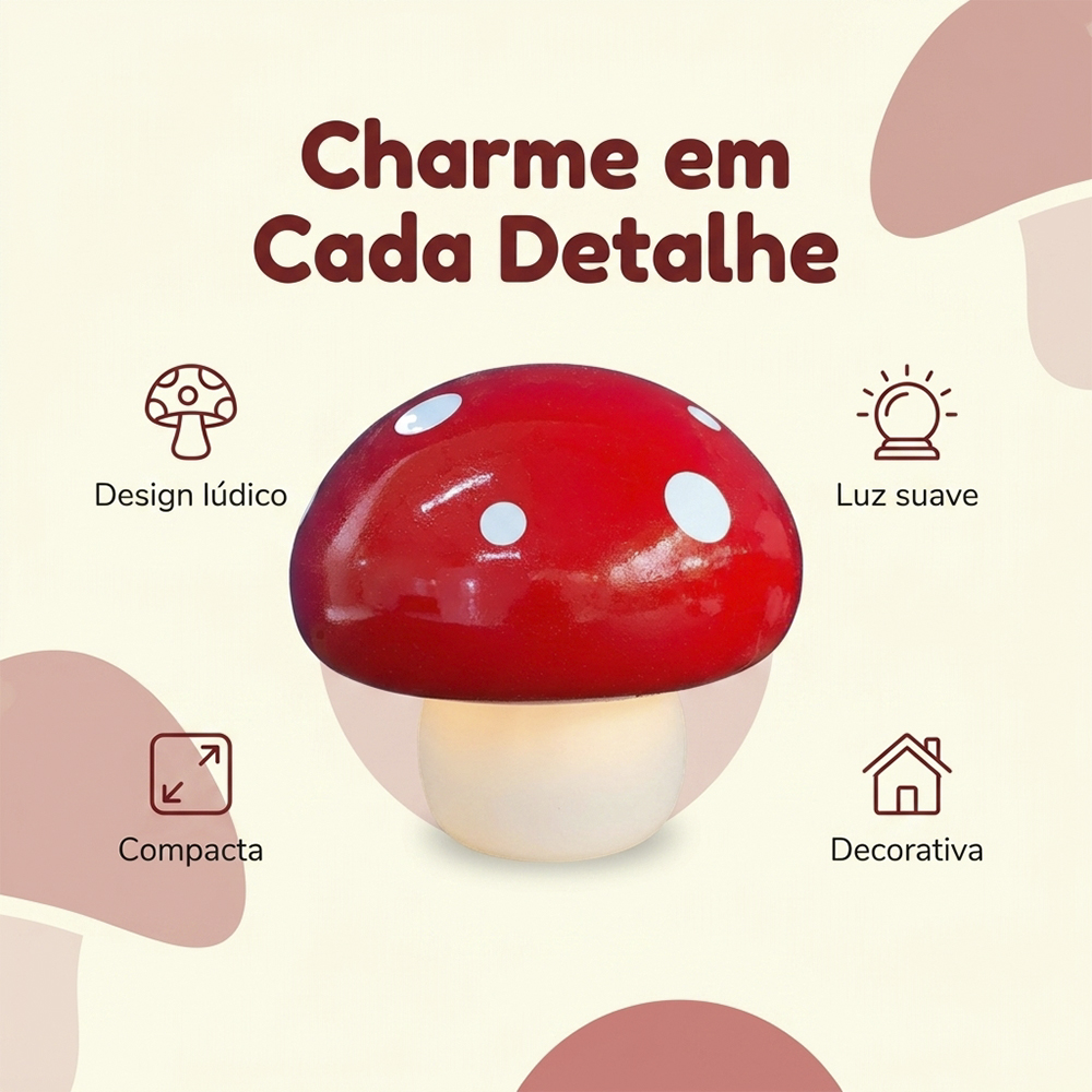 Luminária Decorativa Cogumelo Vermelho de Mesa