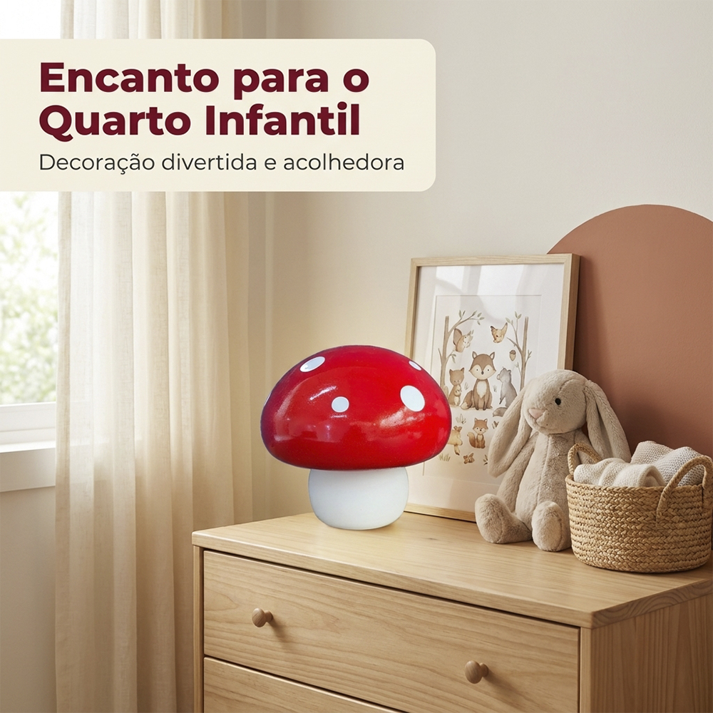 Luminária Decorativa Cogumelo Vermelho de Mesa