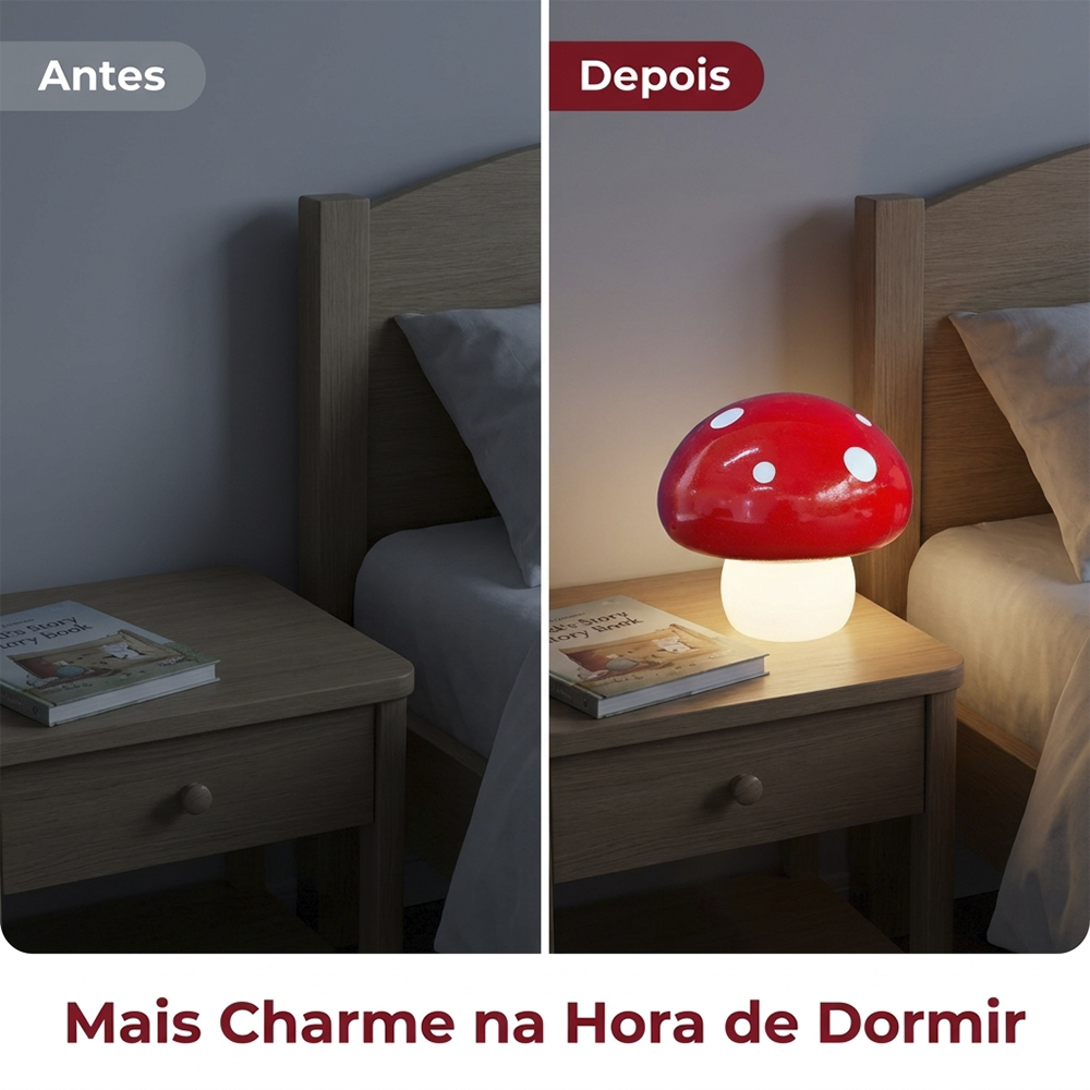Luminária Decorativa Cogumelo Vermelho de Mesa