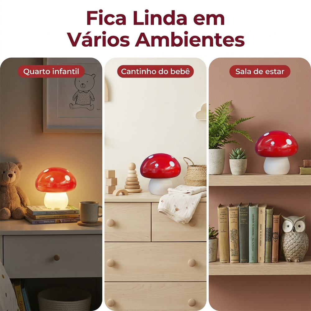 Luminária Decorativa Cogumelo Vermelho de Mesa