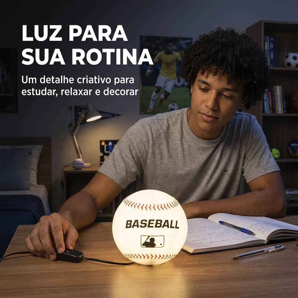 Luminária Bola de Baseball de Mesa Decorativa