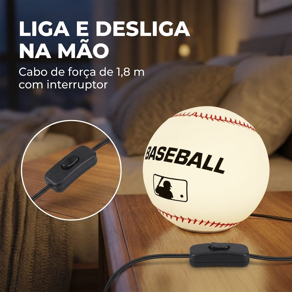 Luminária Bola de Baseball de Mesa Decorativa