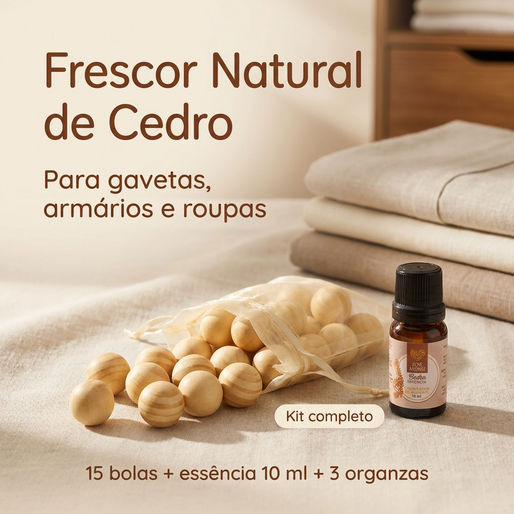 Kit Aromatizador com 15 Bolinhas de Madeira Pinus 10ml Essência e 3 Saquinhos de Organza