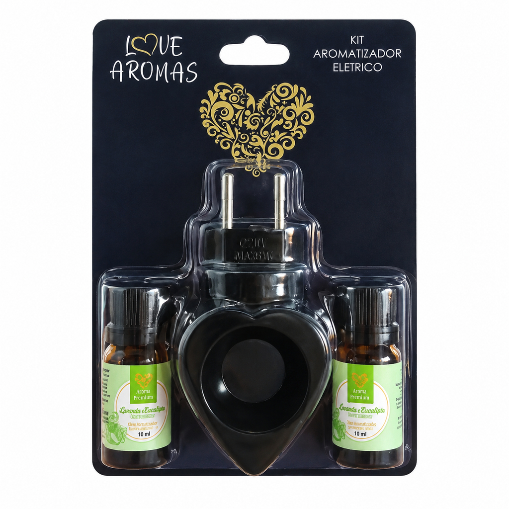 Kit Difusor Elétrico Preto + 2 Essências 10ml Love Aromas
