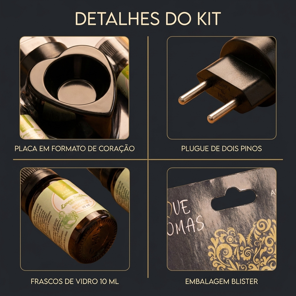 Kit Difusor Elétrico Preto + 2 Essências 10ml Love Aromas