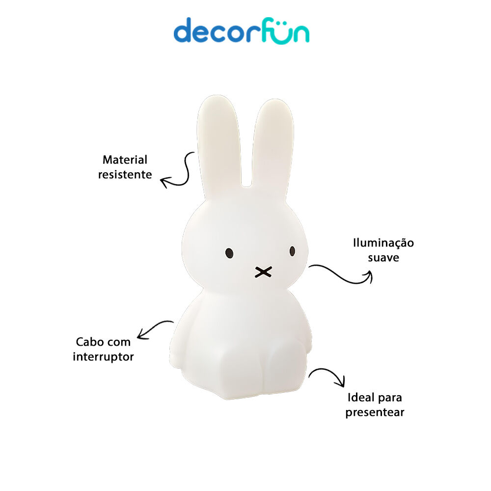 Luminária 3D Coelho 45cm Criativa Decoração Bivolt Branca - Miffy