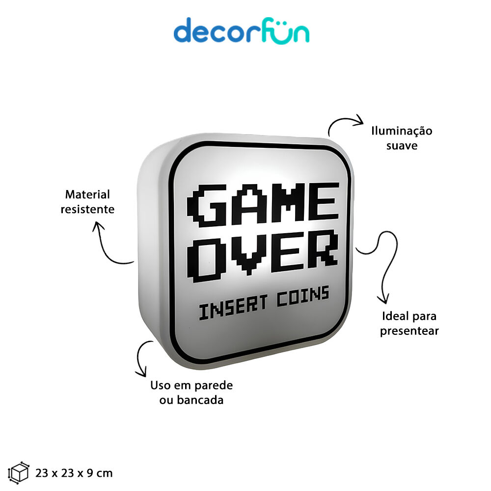 Luminária Box Game Over Decoração Setup Parede ou Mesa - Bivolt