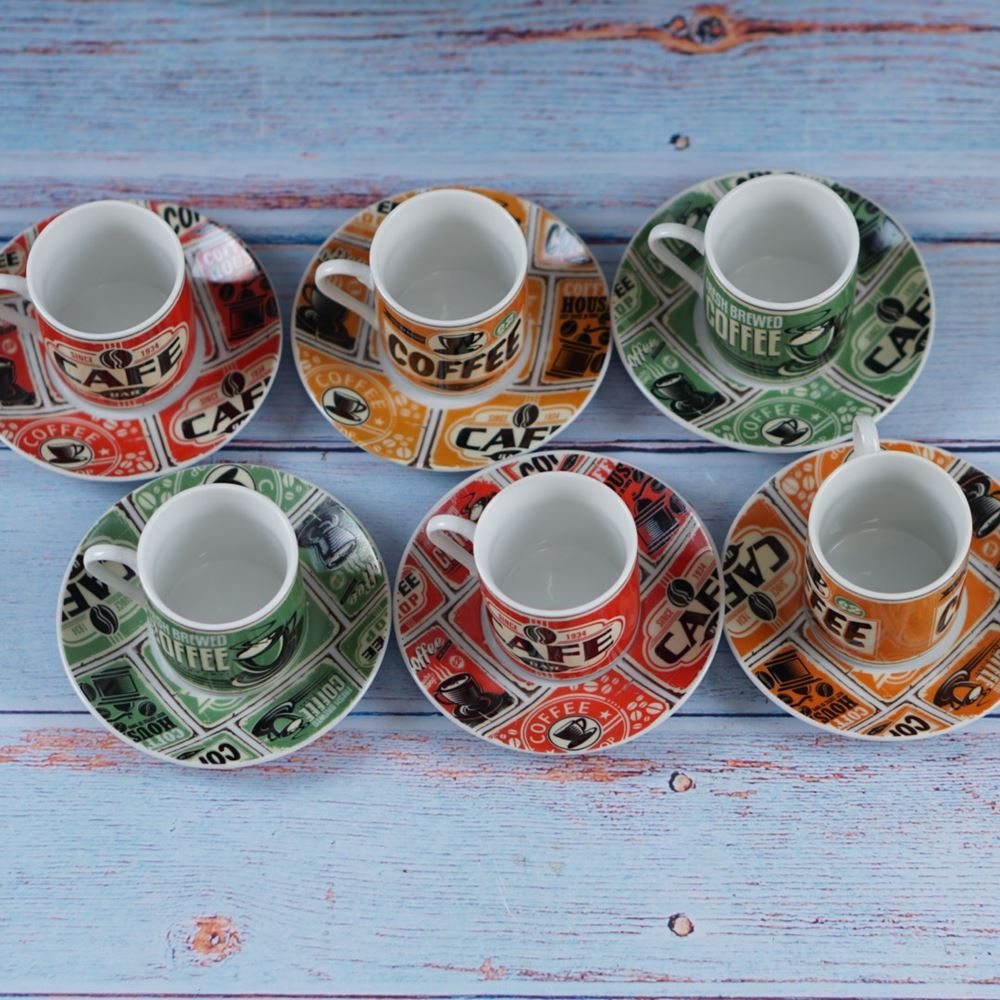 Jogo com 12 Peças para Café em Porcelana Colors Coffee