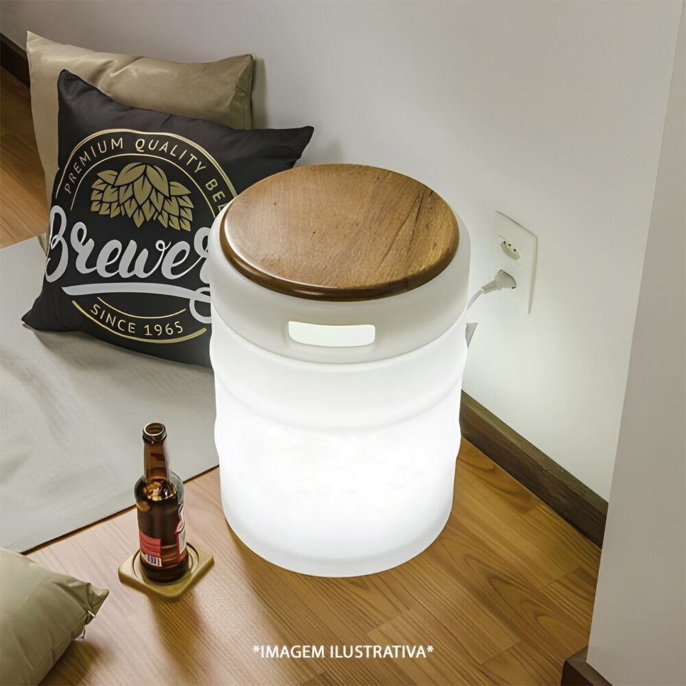 Banco Iluminado Radioactive Porta Objetos Tampo Madeira Bivolt Branco