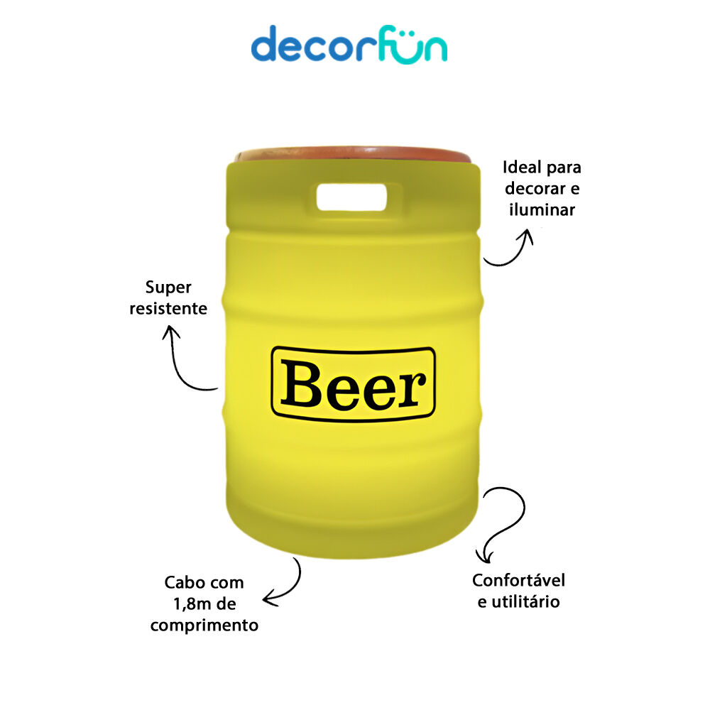 Banco Iluminado Beer Barrel Amarelo Porta Objetos Tampo Madeira Bivolt
